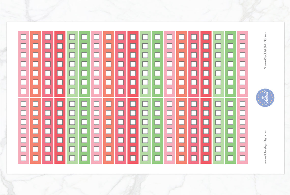 Square Checklist Thin Strip Stickers - Strawberry
