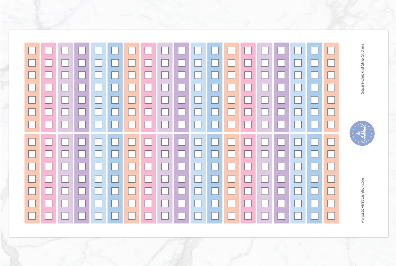 Square Checklist Thin Strip Stickers - Pastel Sunset