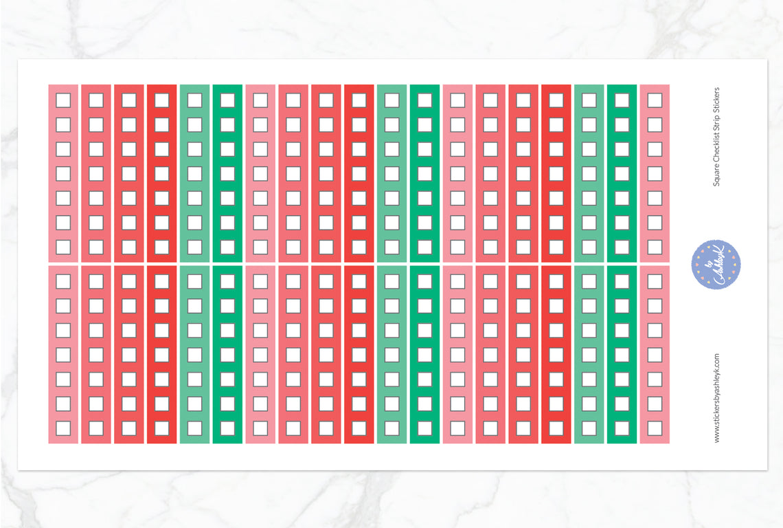 Square Checklist Thin Strip Stickers - Watermelon