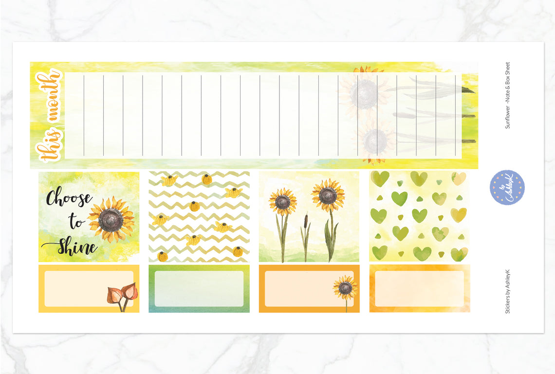 Sunflower Monthly Kit  - Note & Box Sheet