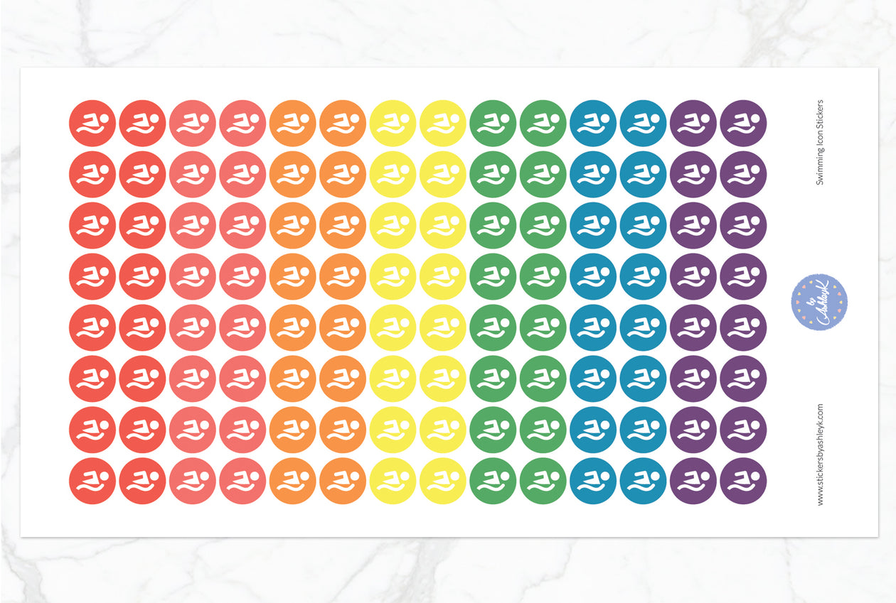 Swimming Icon Round Stickers - Pastel Rainbow