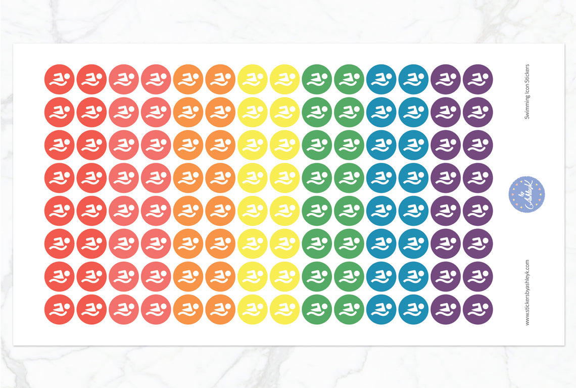 Swimming Icon Round Stickers - Pastel Rainbow