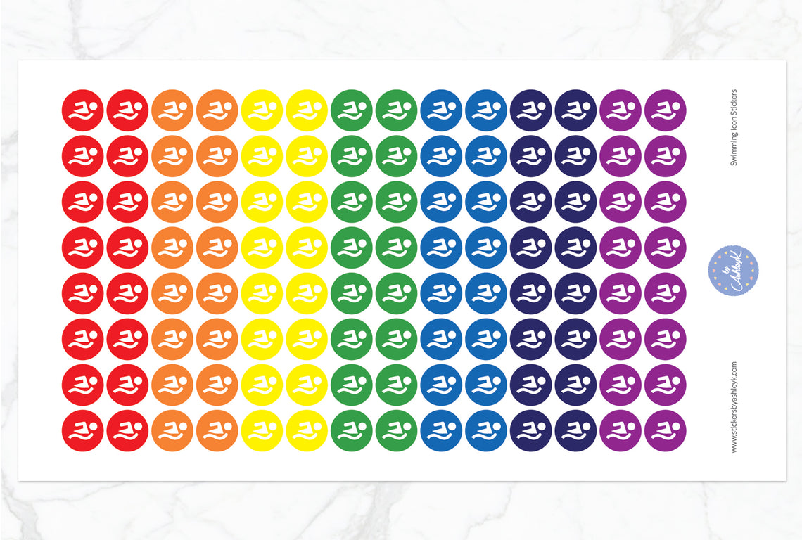 Swimming Icon Round Stickers - Rainbow