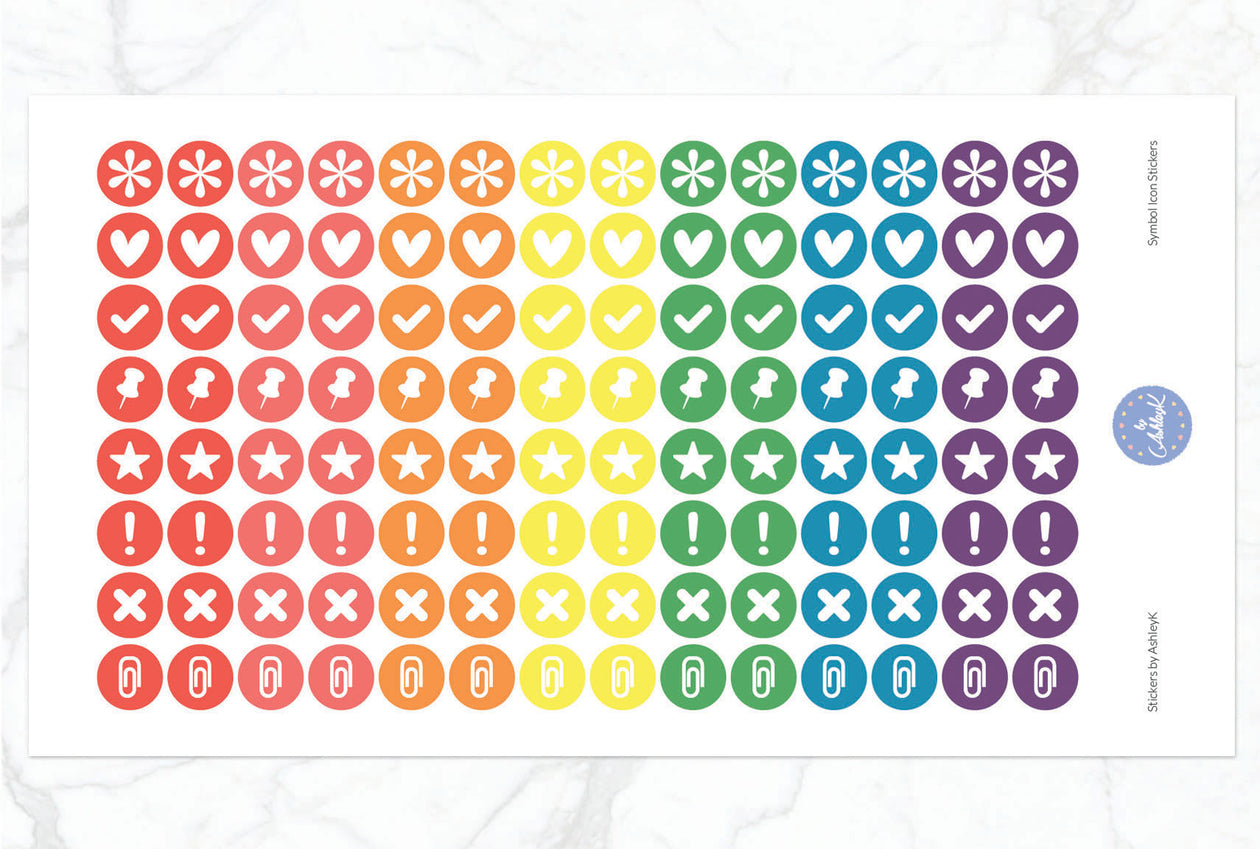 Symbol Icon Stickers - Pastel Rainbow