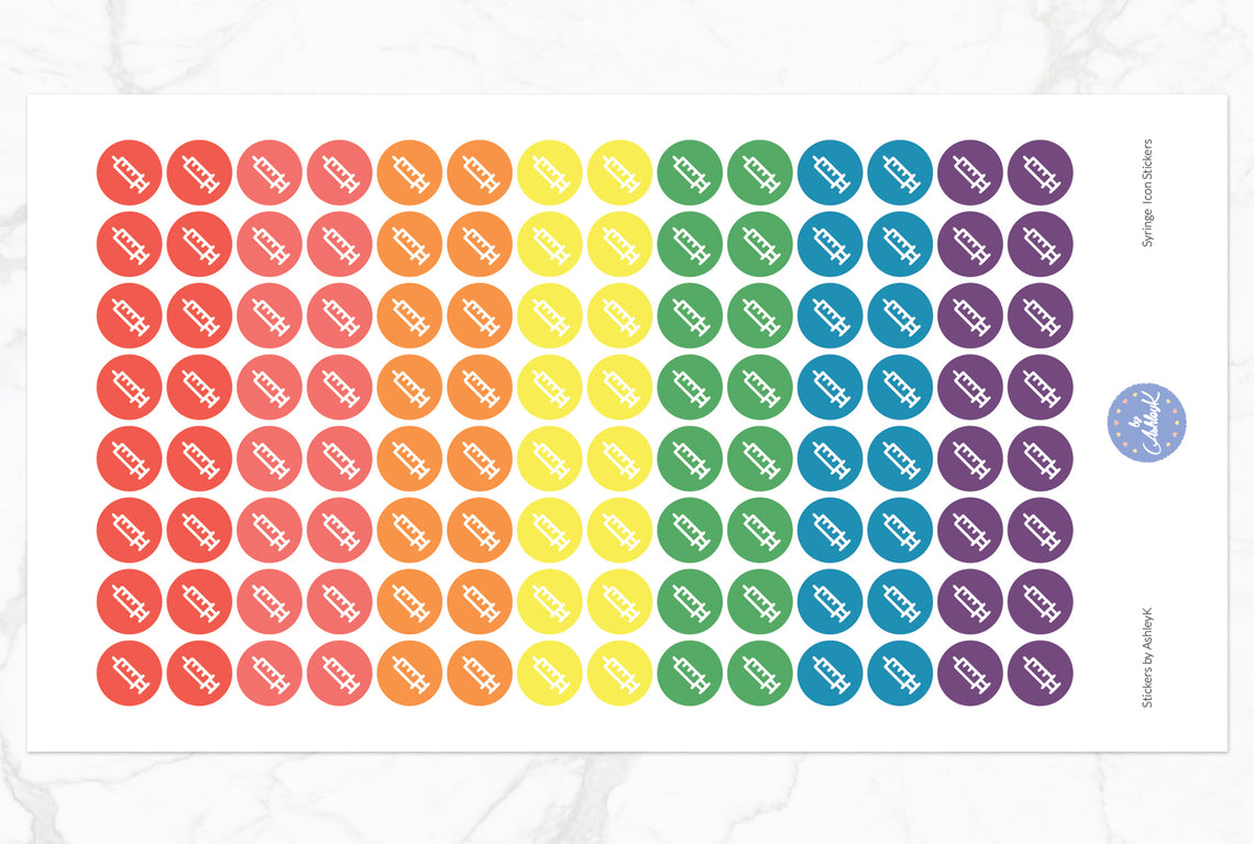 Syringe Icon Stickers - Pastel Rainbow