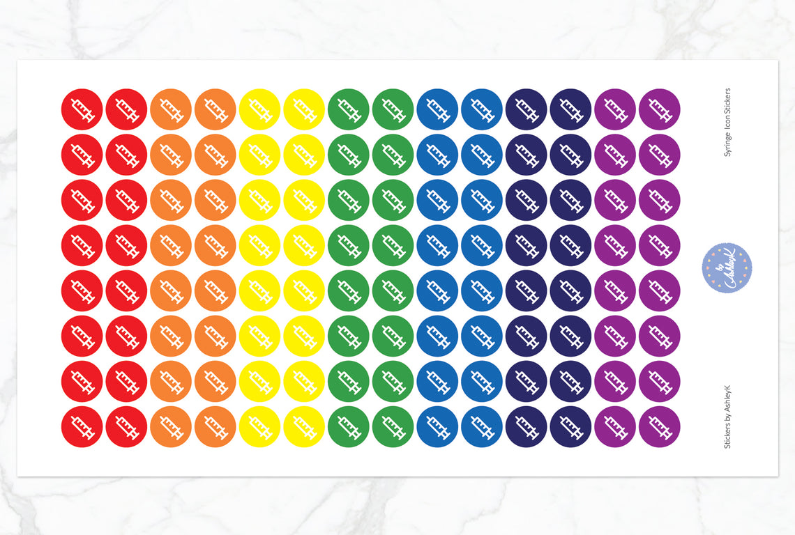 Syringe Icon Stickers - Rainbow