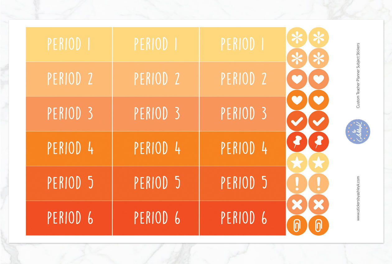 Teacher Planner Custom Subject Header Stickers - Orange