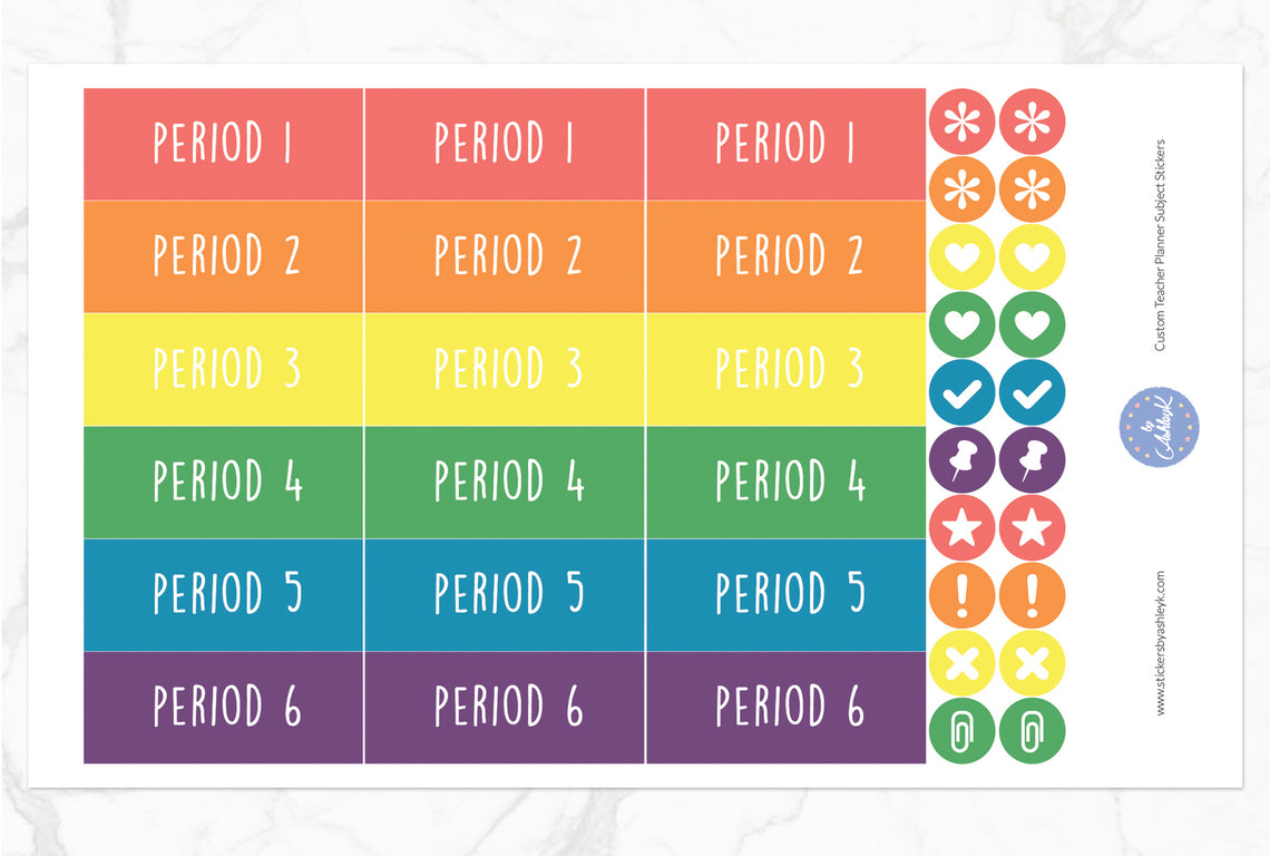 Teacher Planner Custom Subject Header Stickers - Pastel Rainbow