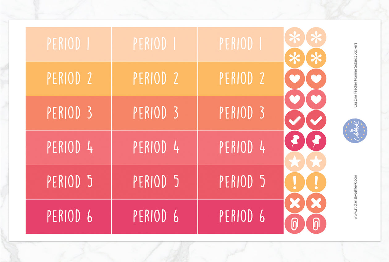 Teacher Planner Custom Subject Header Stickers - Peach