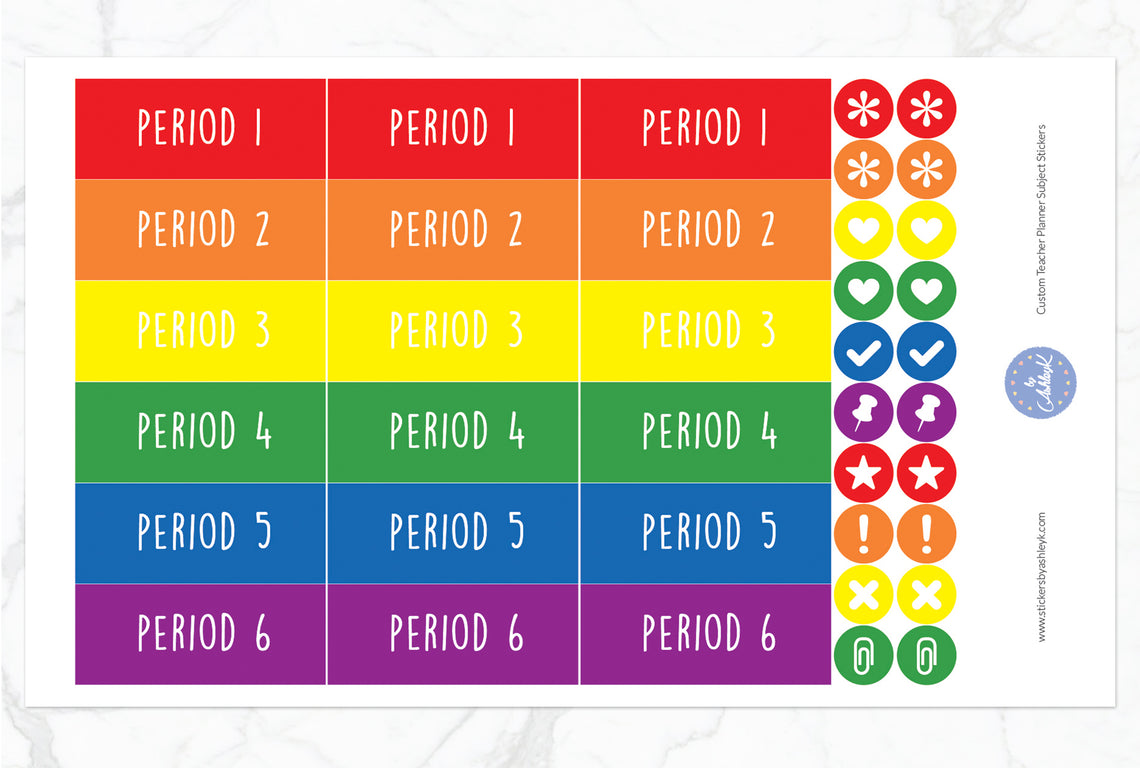 Teacher Planner Custom Subject Header Stickers - Rainbow