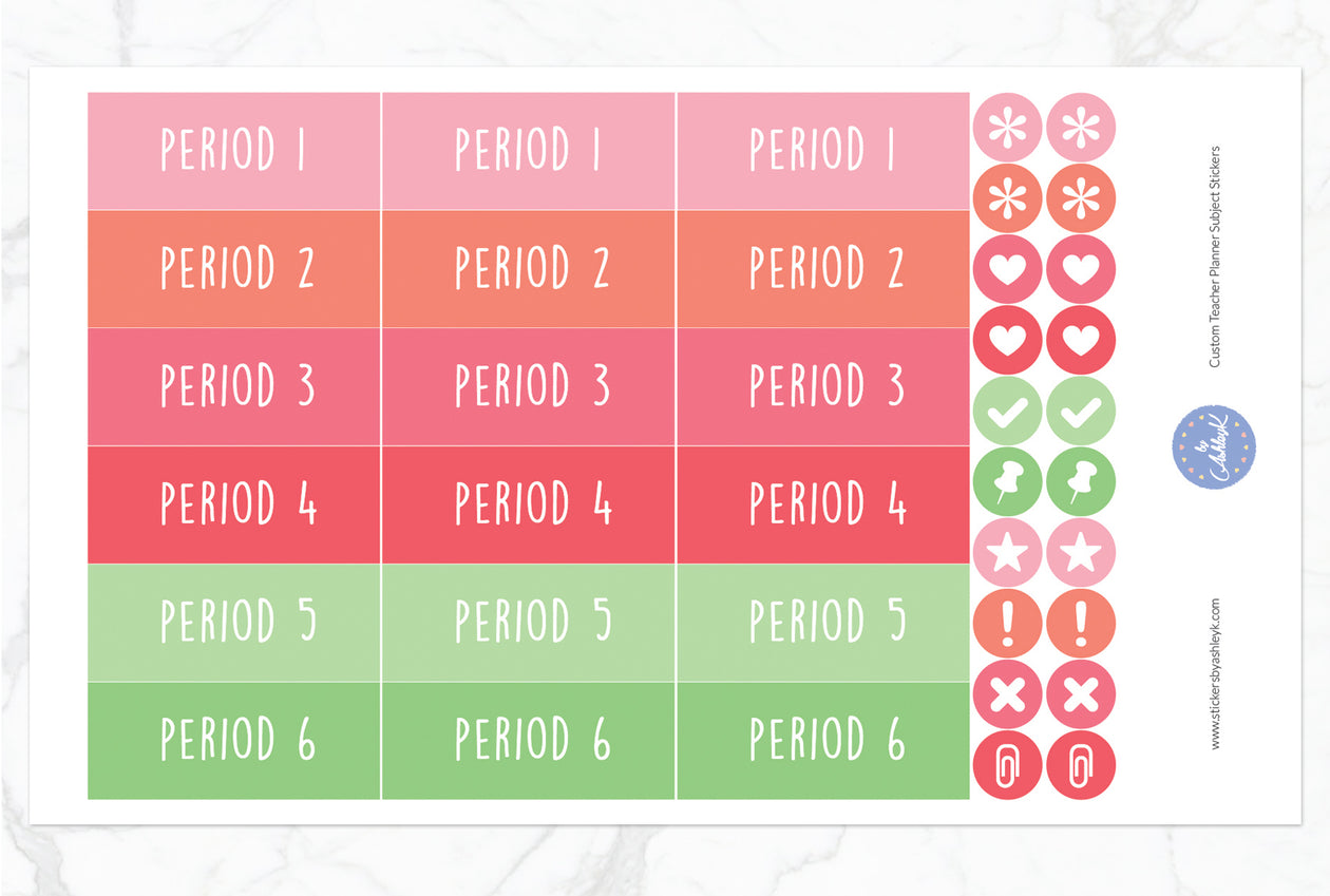 Teacher Planner Custom Subject Header Stickers - Strawberry