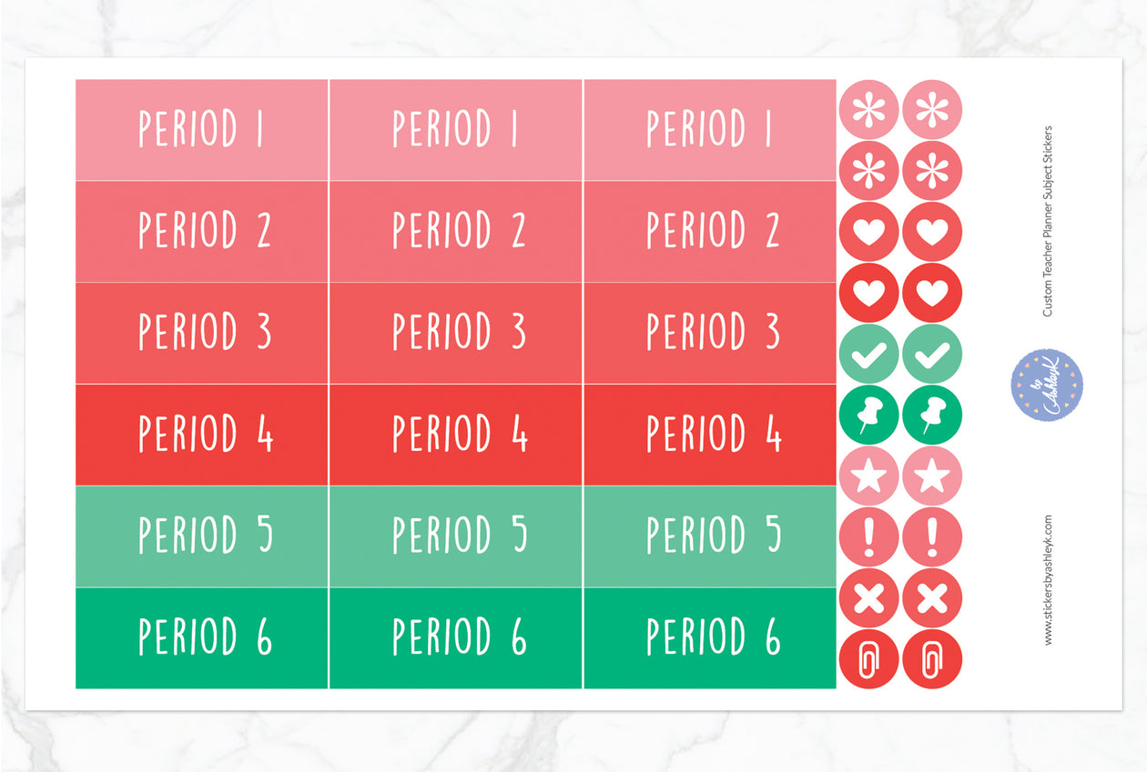 Teacher Planner Custom Subject Header Stickers - Watermelon