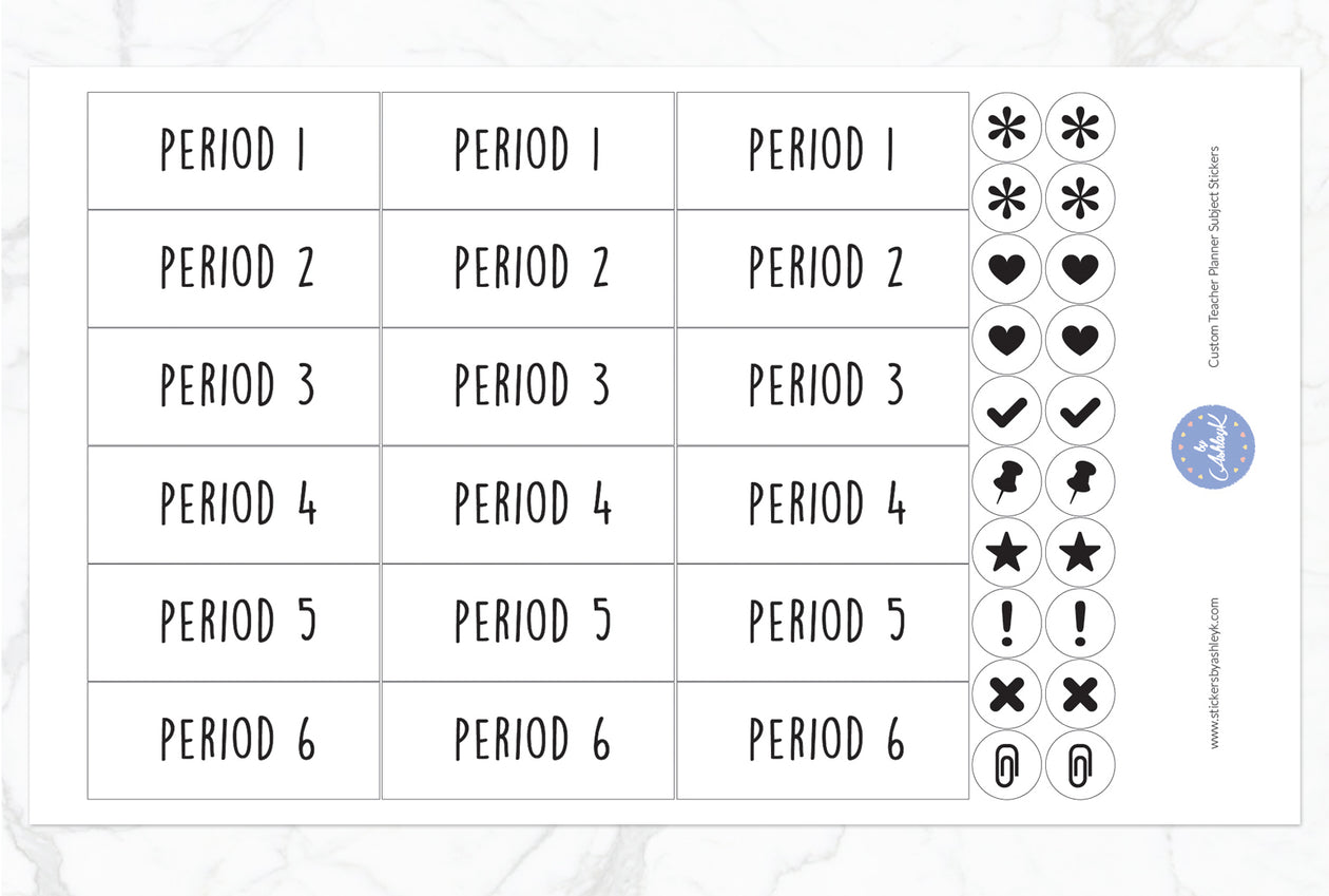 Teacher Planner Custom Subject Header Stickers - White