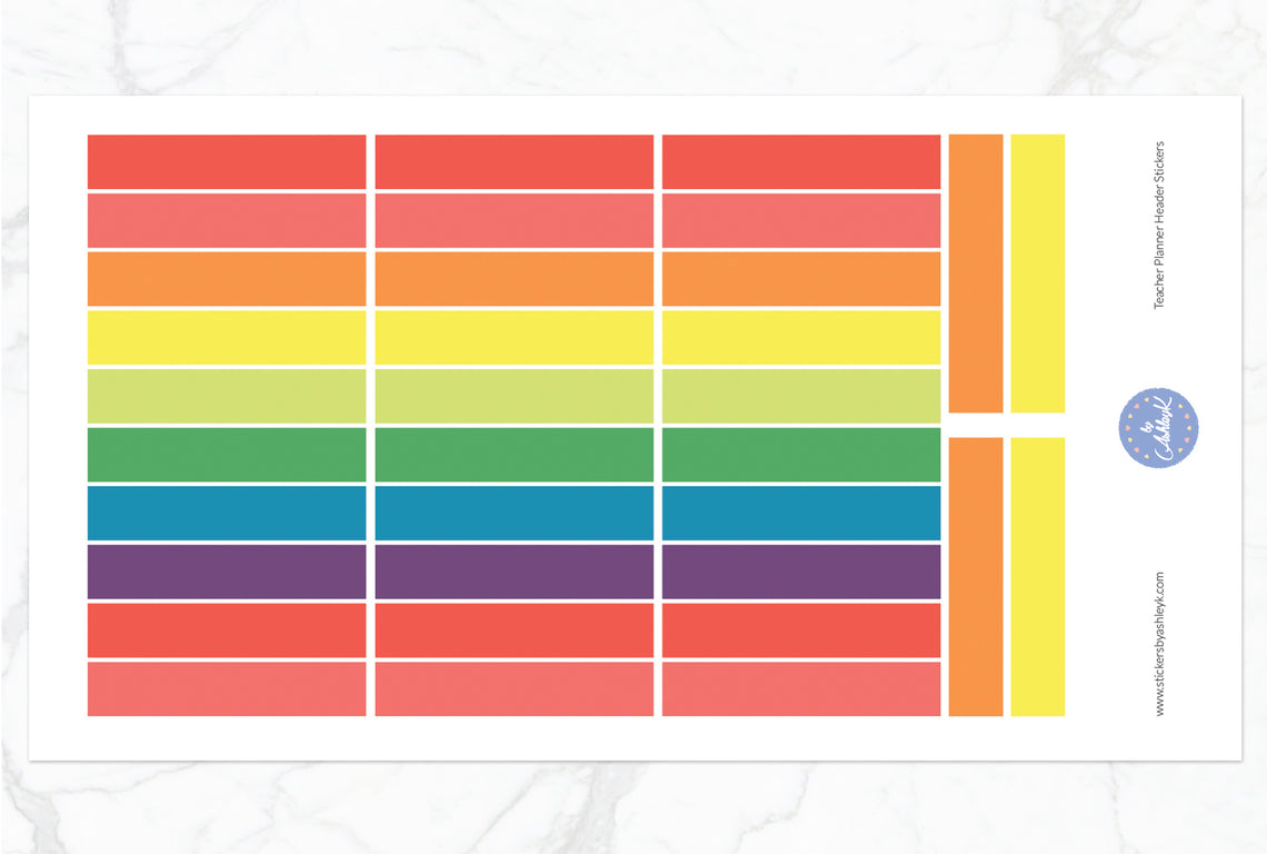 Teacher Planner Header Stickers - Pastel Rainbow