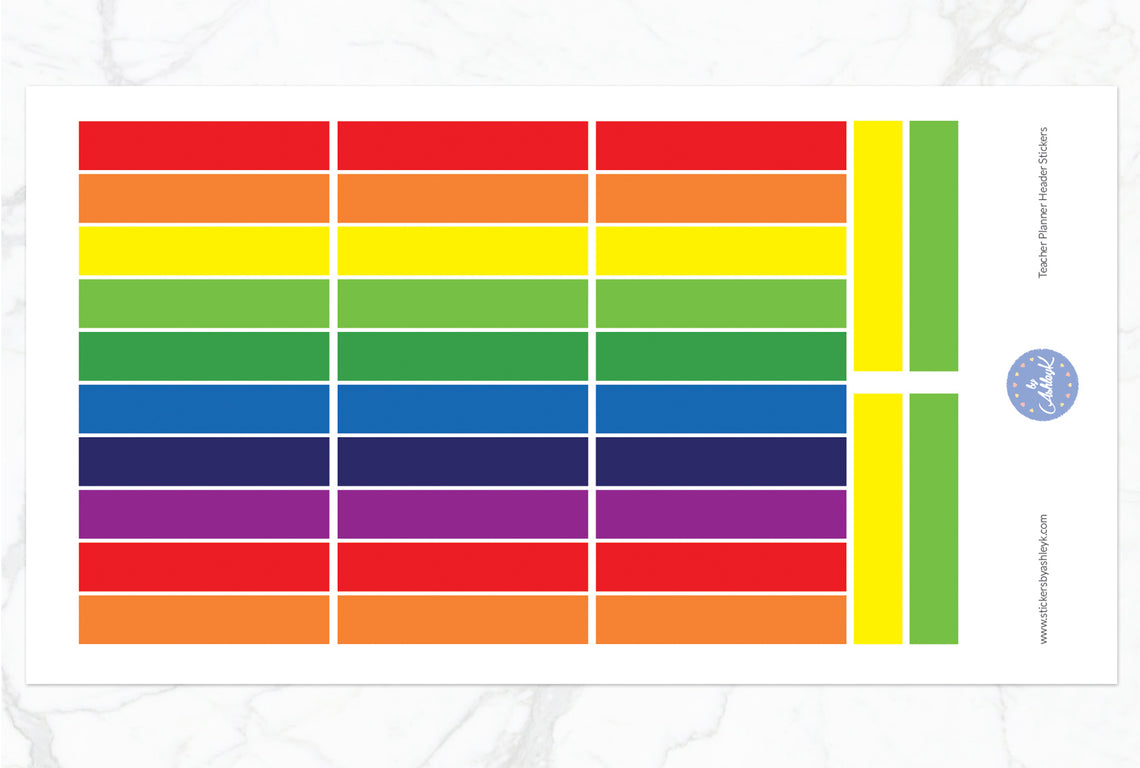 Teacher Planner Header Stickers - Rainbow