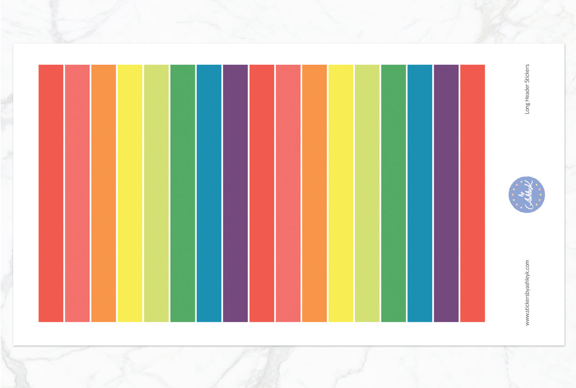 Teacher Planner Long Header Stickers - Pastel Rainbow