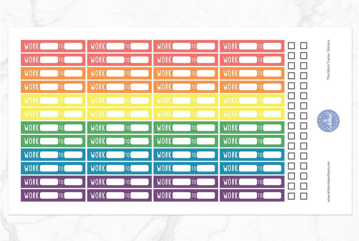 Thin Work Tracker Stickers - Pastel Rainbow