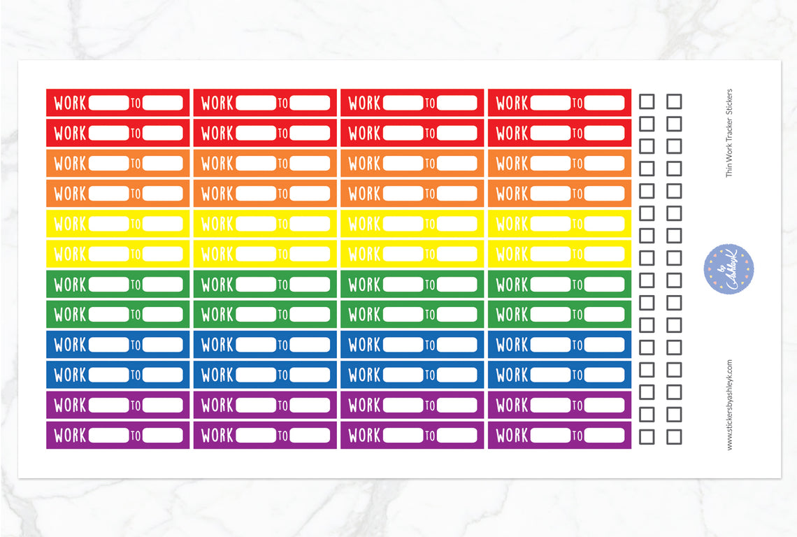 Thin Work Tracker Stickers - Rainbow