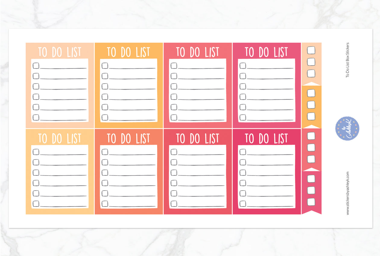 To Do List Box Stickers - Peach