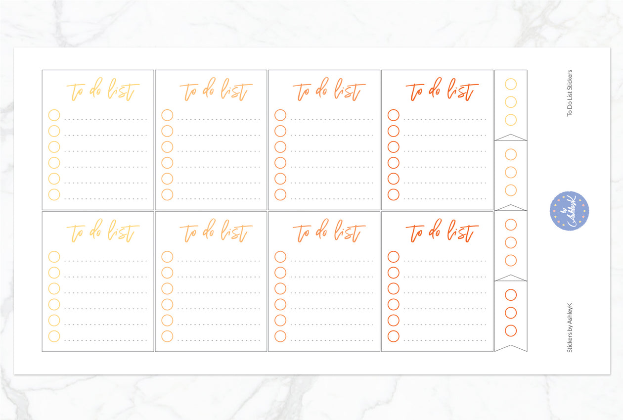 To Do List Stickers - Orange