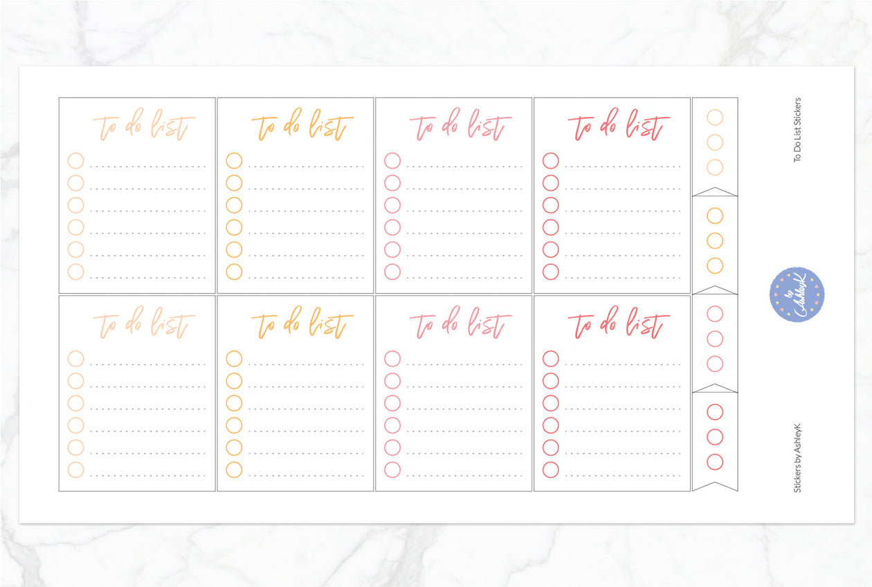 To Do List Stickers - Peach