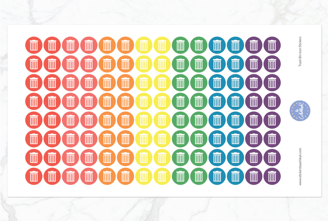 Trash Bin Icon Round Stickers - Pastel Rainbow