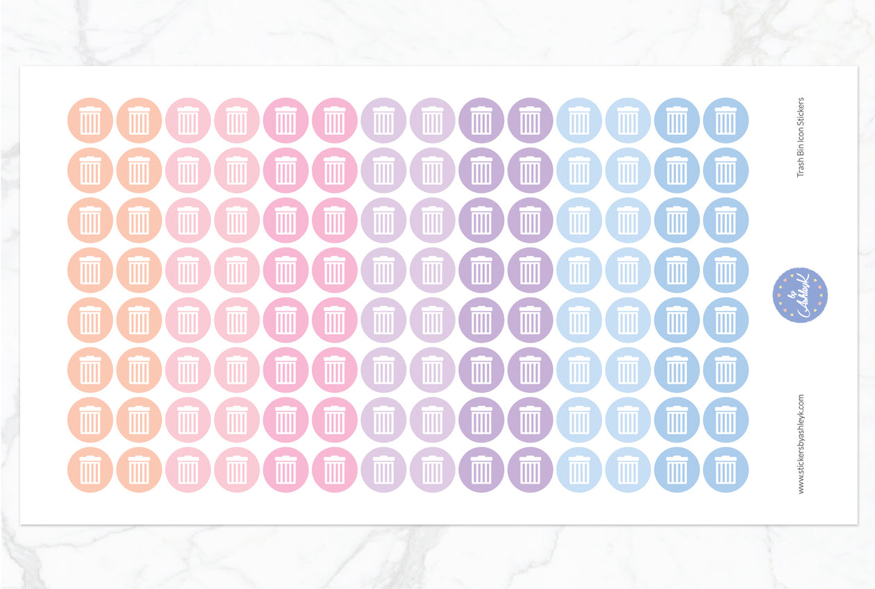 Trash Bin Icon Round Stickers - Pastel Sunset