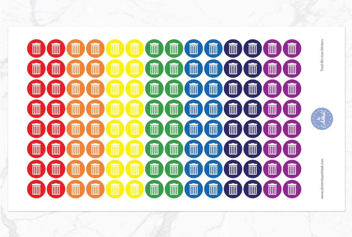 Trash Bin Icon Round Stickers - Rainbow