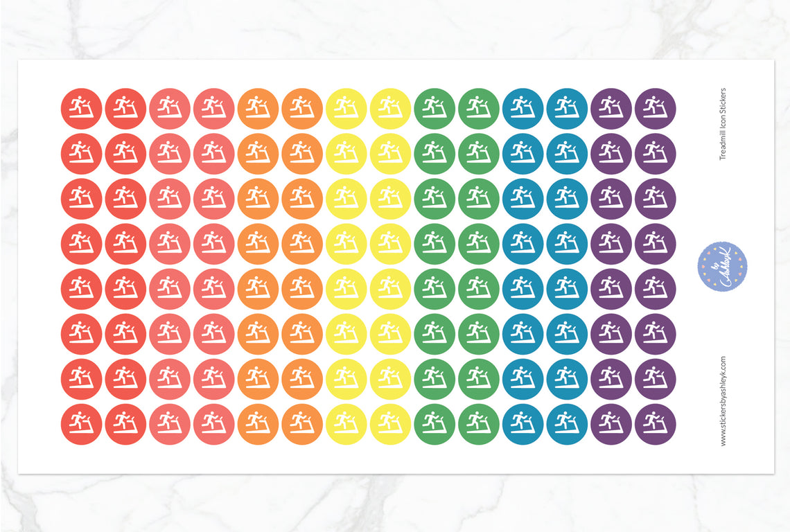 Treadmill Icon Round Stickers - Pastel Rainbow