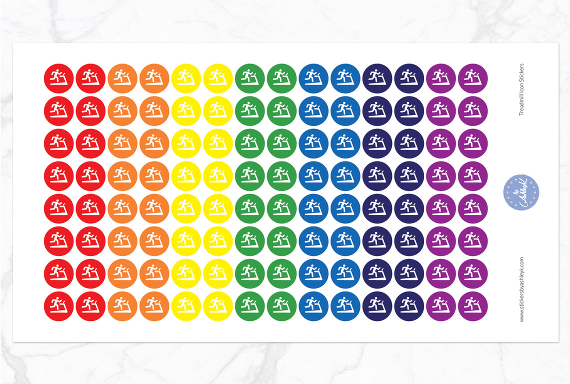 Treadmill Icon Round Stickers - Rainbow