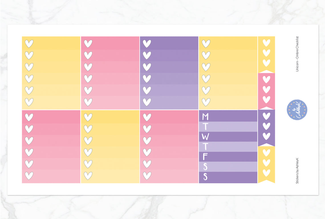 Unicorn Weekly Kit  - Ombre Checklist Sheet