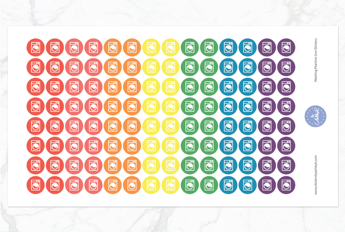 Washing Machine Icon Round Stickers - Pastel Rainbow