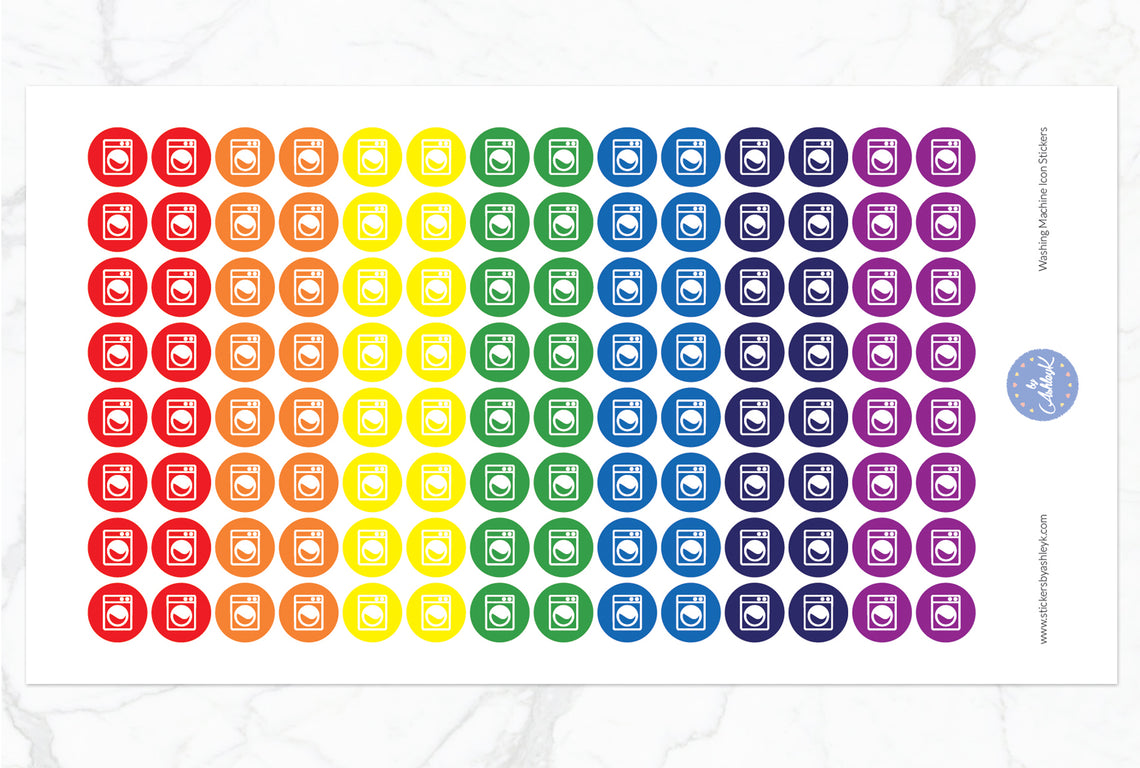 Washing Machine Icon Round Stickers - Rainbow