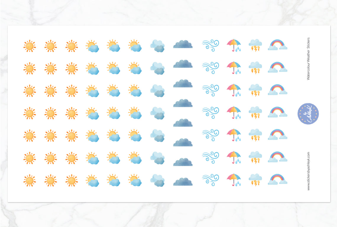 Watercolour Weather Stickers - Without Snow