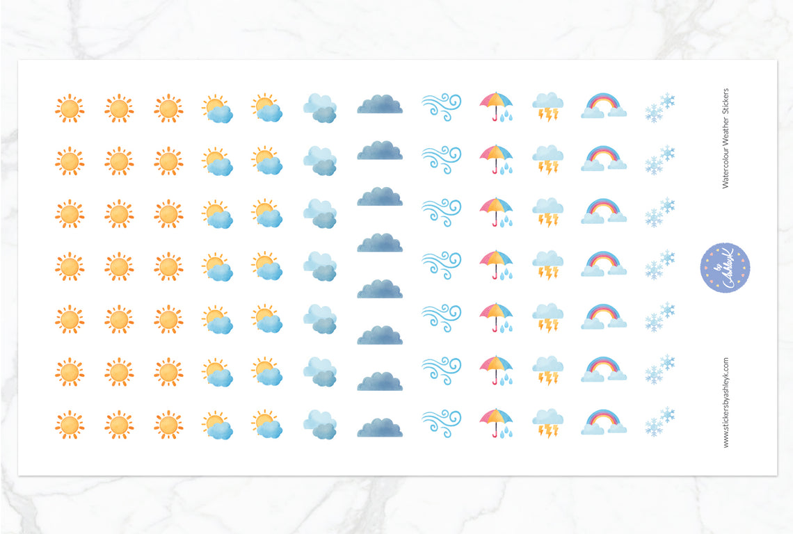 Watercolour Weather Stickers - With Snow