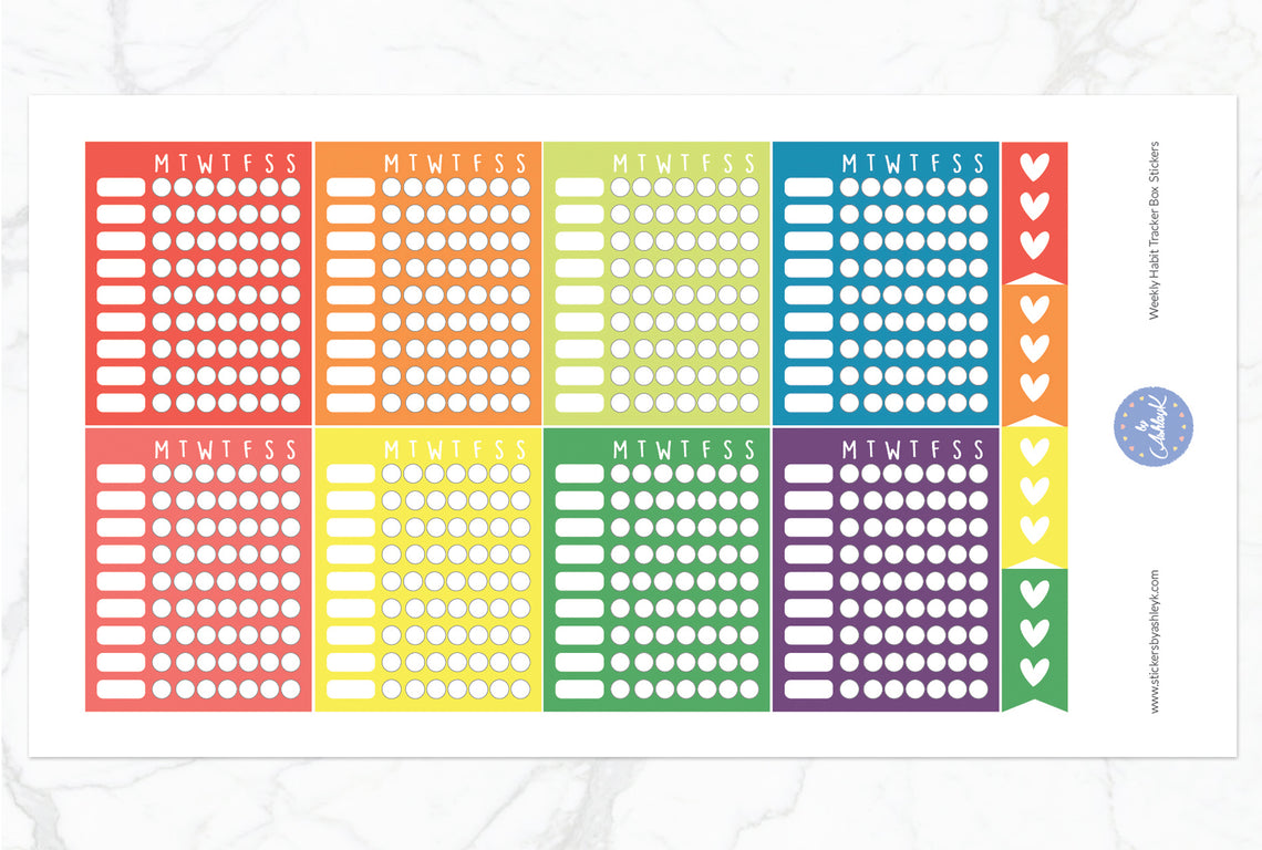 Weekly Habit Tracker Box Stickers - Pastel Rainbow