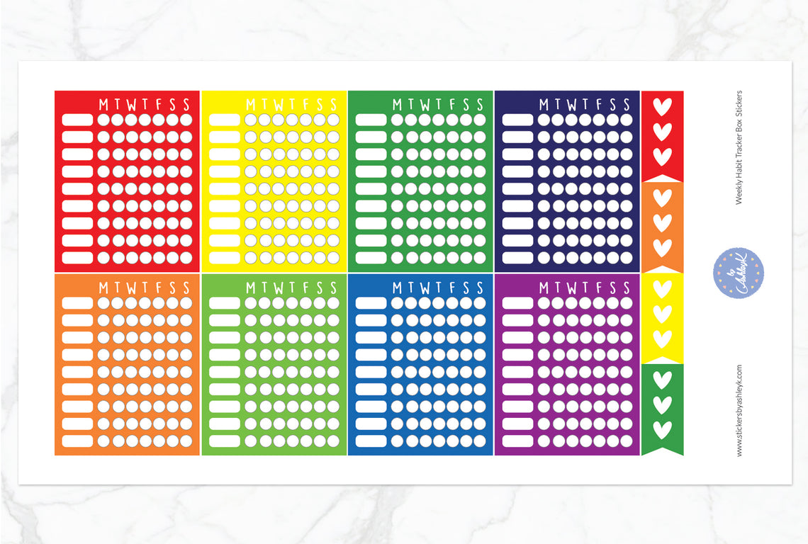 Weekly Habit Tracker Box Stickers - Rainbow