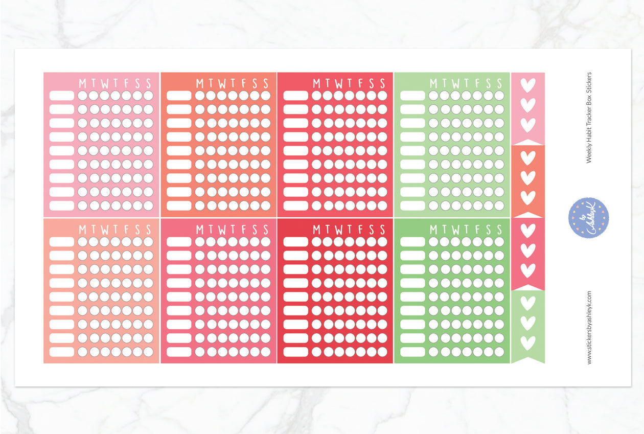 Weekly Habit Tracker Box Stickers - Strawberry