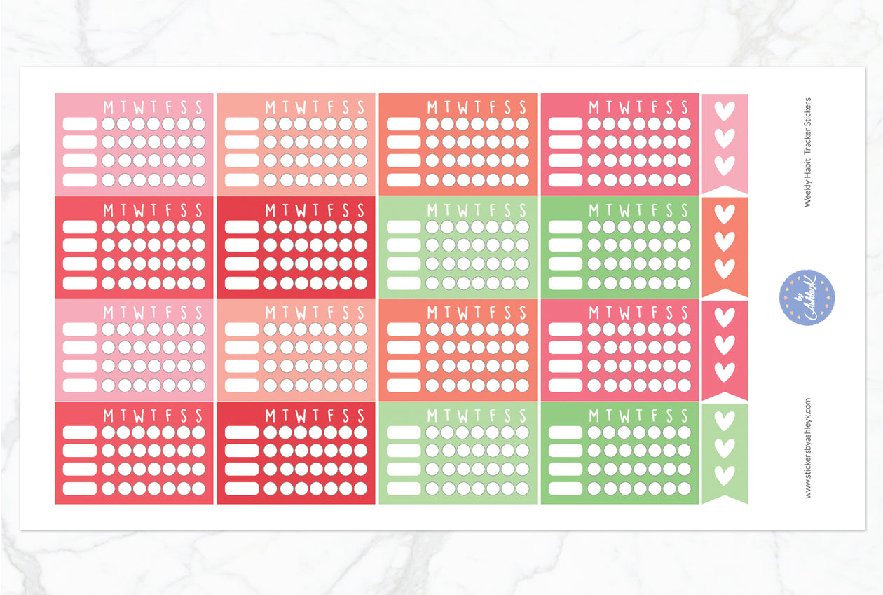 Weekly Habit Tracker Stickers - Strawberry