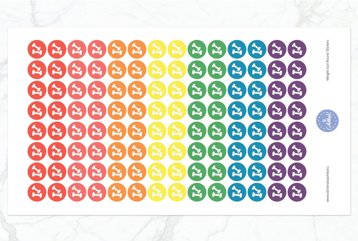 Weights Icon Round Stickers - Pastel Rainbow