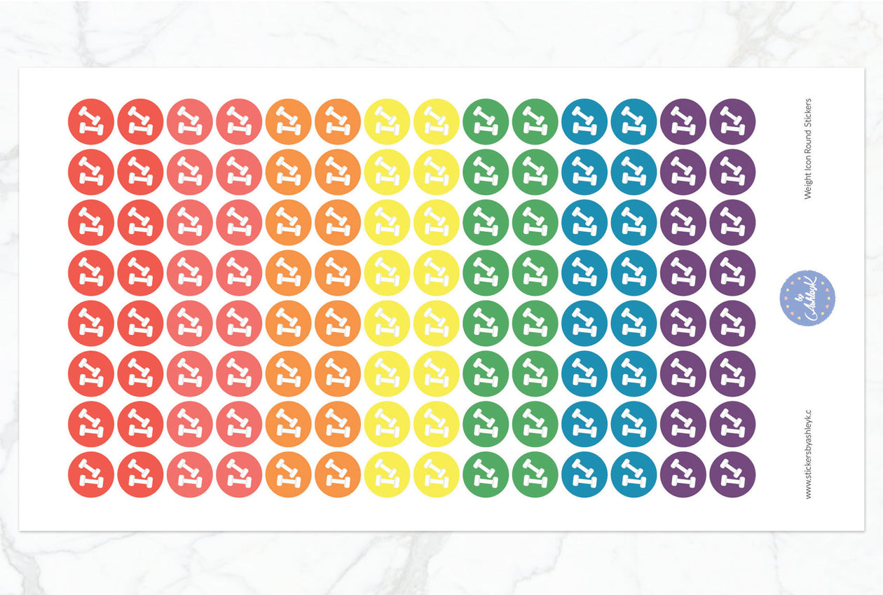 Weights Icon Round Stickers - Pastel Rainbow