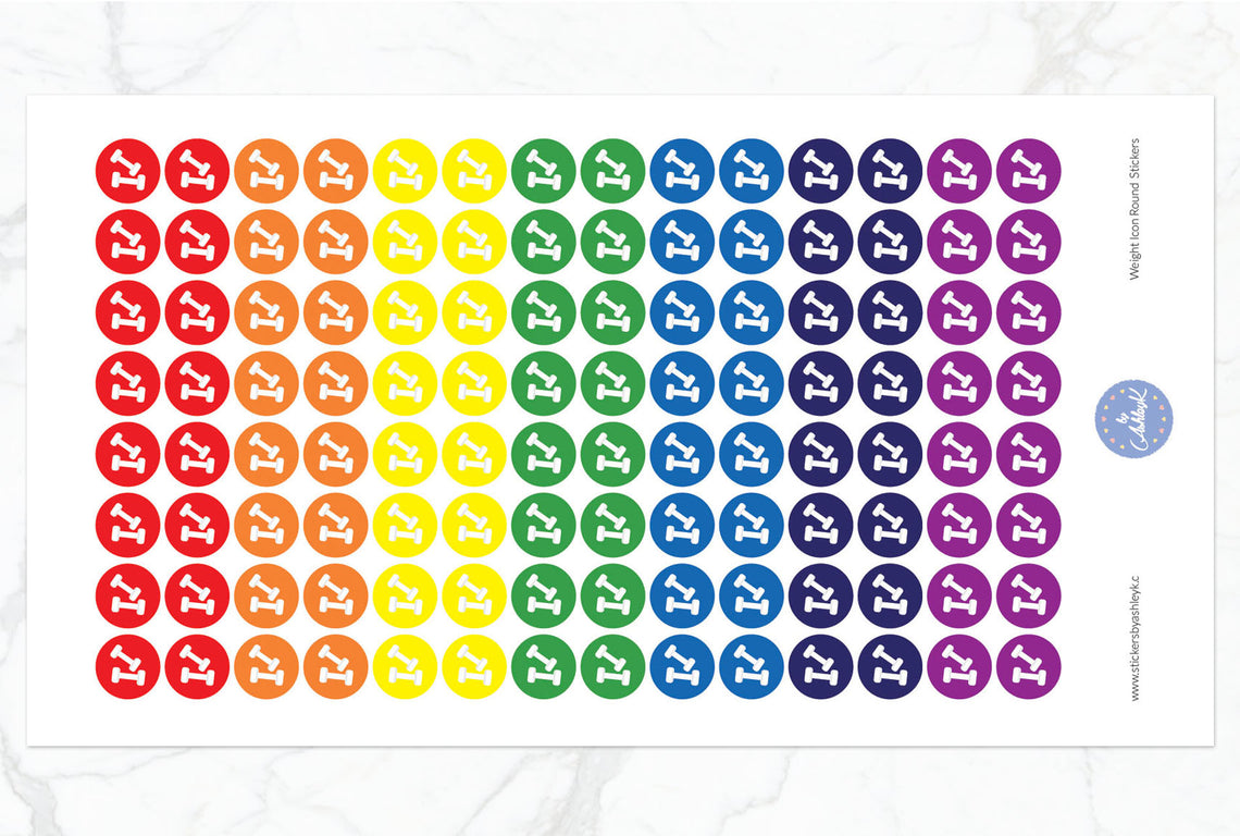 Weights Icon Round Stickers - Rainbow