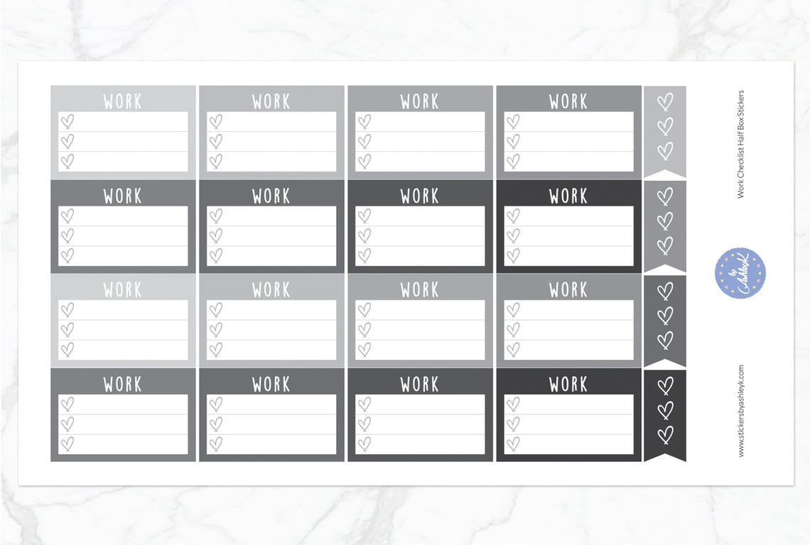 Work Checklist Half Box Stickers - Monochrome