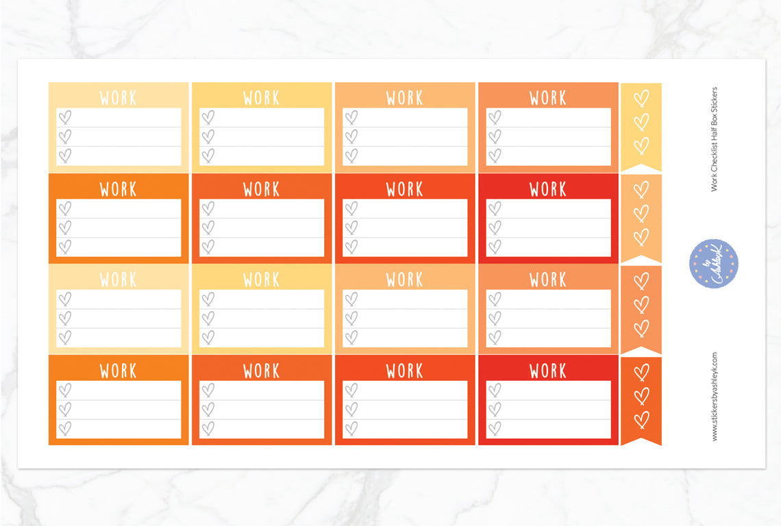 Work Checklist Half Box Stickers - Orange