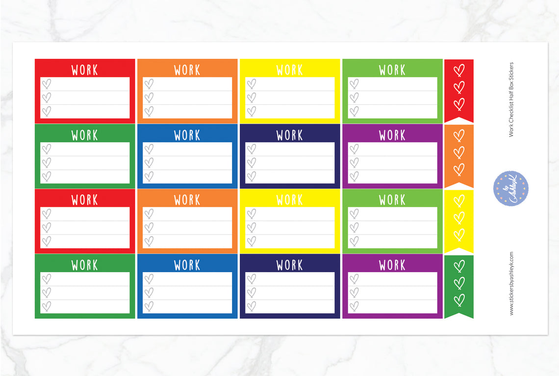 Work Checklist Half Box Stickers - Rainbow