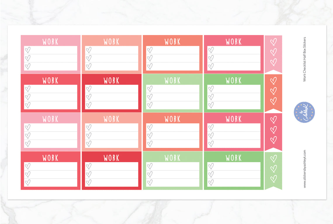 Work Checklist Half Box Stickers - Strawberry