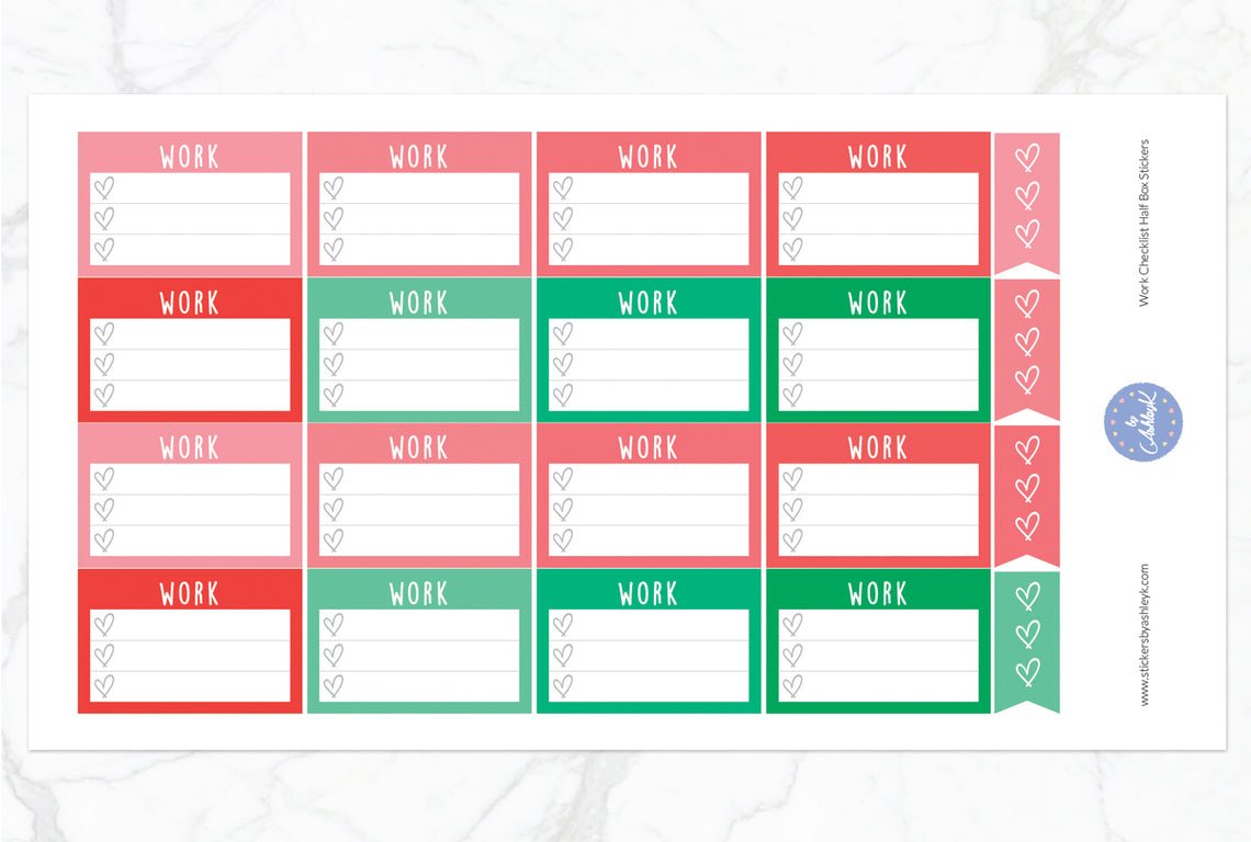 Work Checklist Half Box Stickers - Watermelon