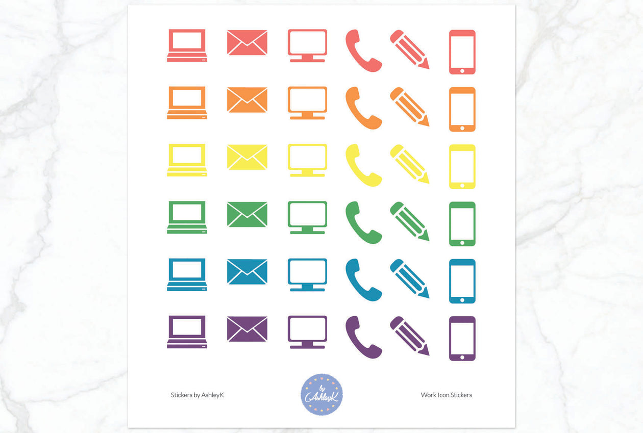 Work Icon Stickers - Pastel Rainbow