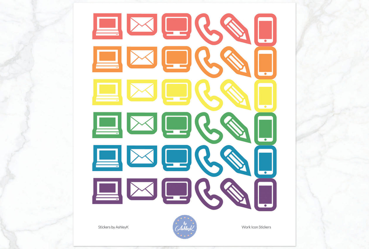 Work Icon Stickers - Pastel Rainbow