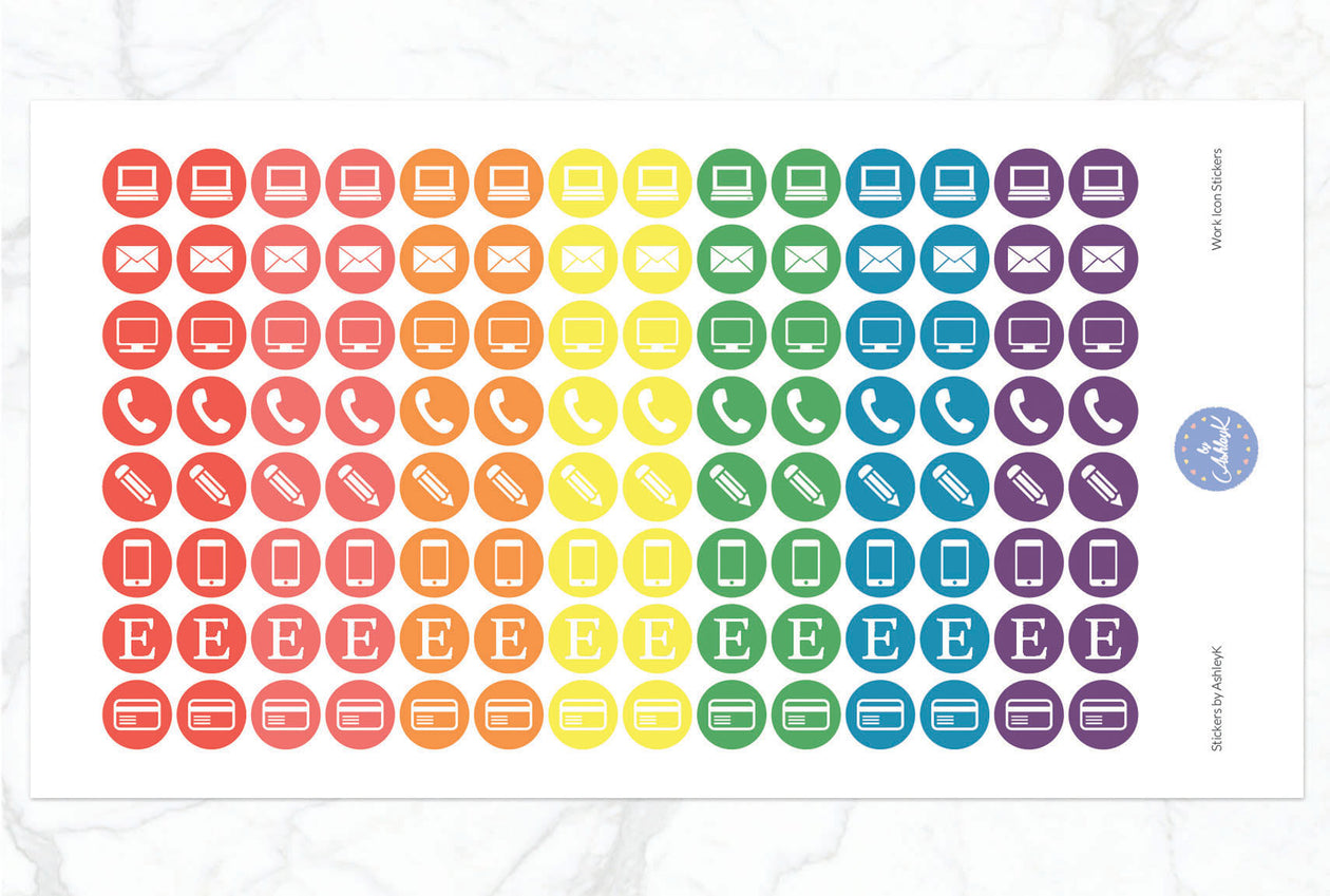 Work Icon Stickers - Pastel Rainbow